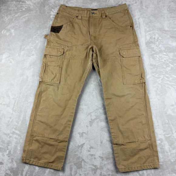 Wrangler Workwear Cargo Pants Men 36x30 Fit 34.5x29 Tan Carpenter Canvas Utility - Picture 1 of 13